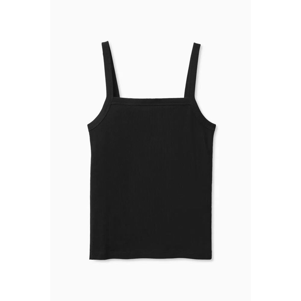 COS Size S Square Neck Slim Fit Jersey Tank Top Black Ribbed Layering Top Womens